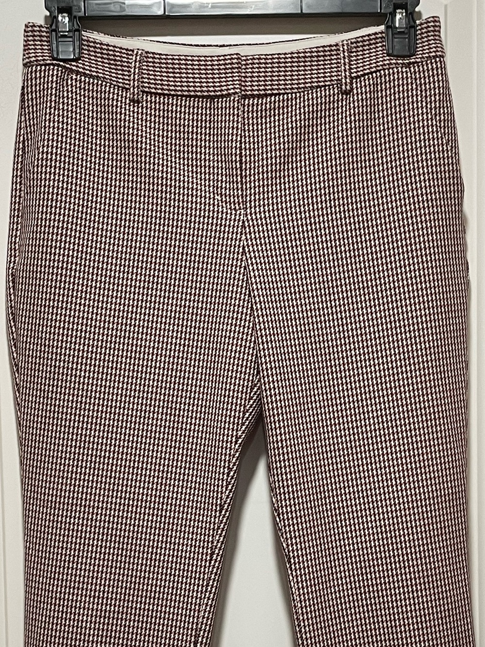 Cult Favorite Express Columnist Ankle MidRise Red Brown Houndstooth Sz 8 Stretch